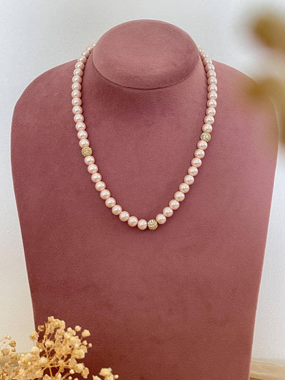 Ishhaara Pink Shell Pearls With 3 Diamond Balls
