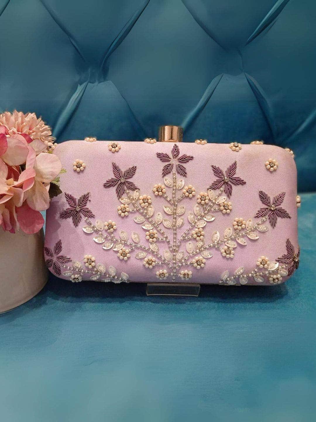 Ishhaara Pink Silk Minaudiere Clutch