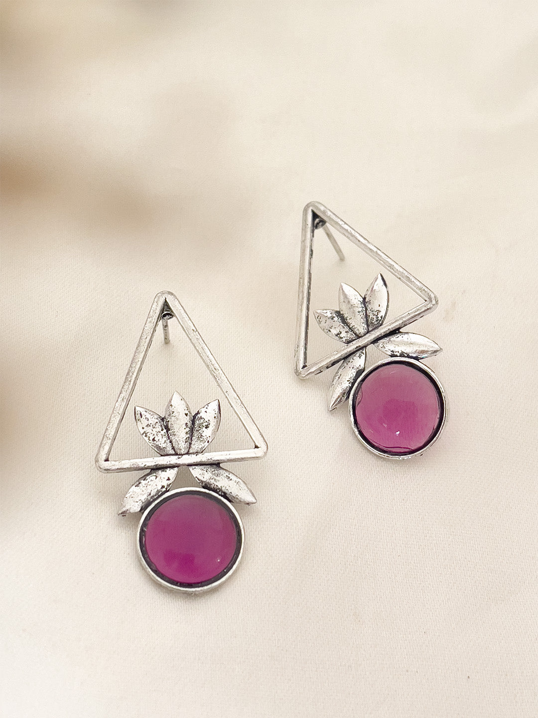 Ishhaara Pink Silver Plated Geometric Earrings