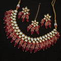 Ishhaara Pink Simple Kundan Beads Necklace Teeka Set