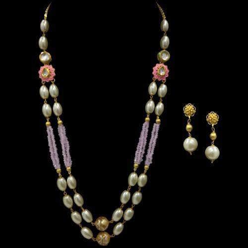 Ishhaara Pink Simple Meena 2 Layered Necklace Set