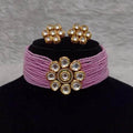 Ishhaara Pink Simple Moti Kundan Choker Necklace Set