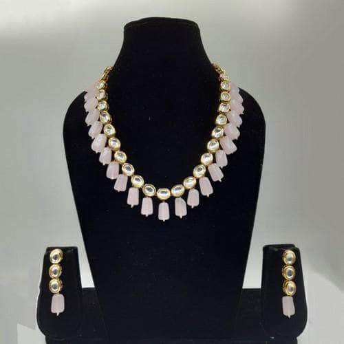 Ishhaara Pink Single Line Kundan Beads Necklace Set