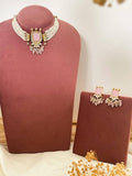 Ishhaara Pink Square Pendant Pachi Kundan Necklace Set