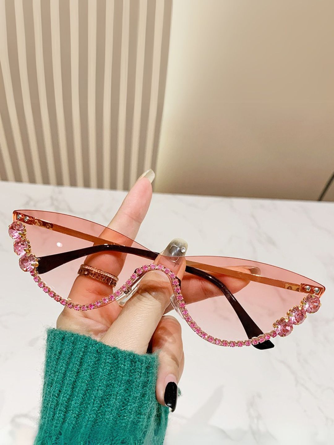 Ishhaara Pink Stone Studded Sun Glasses