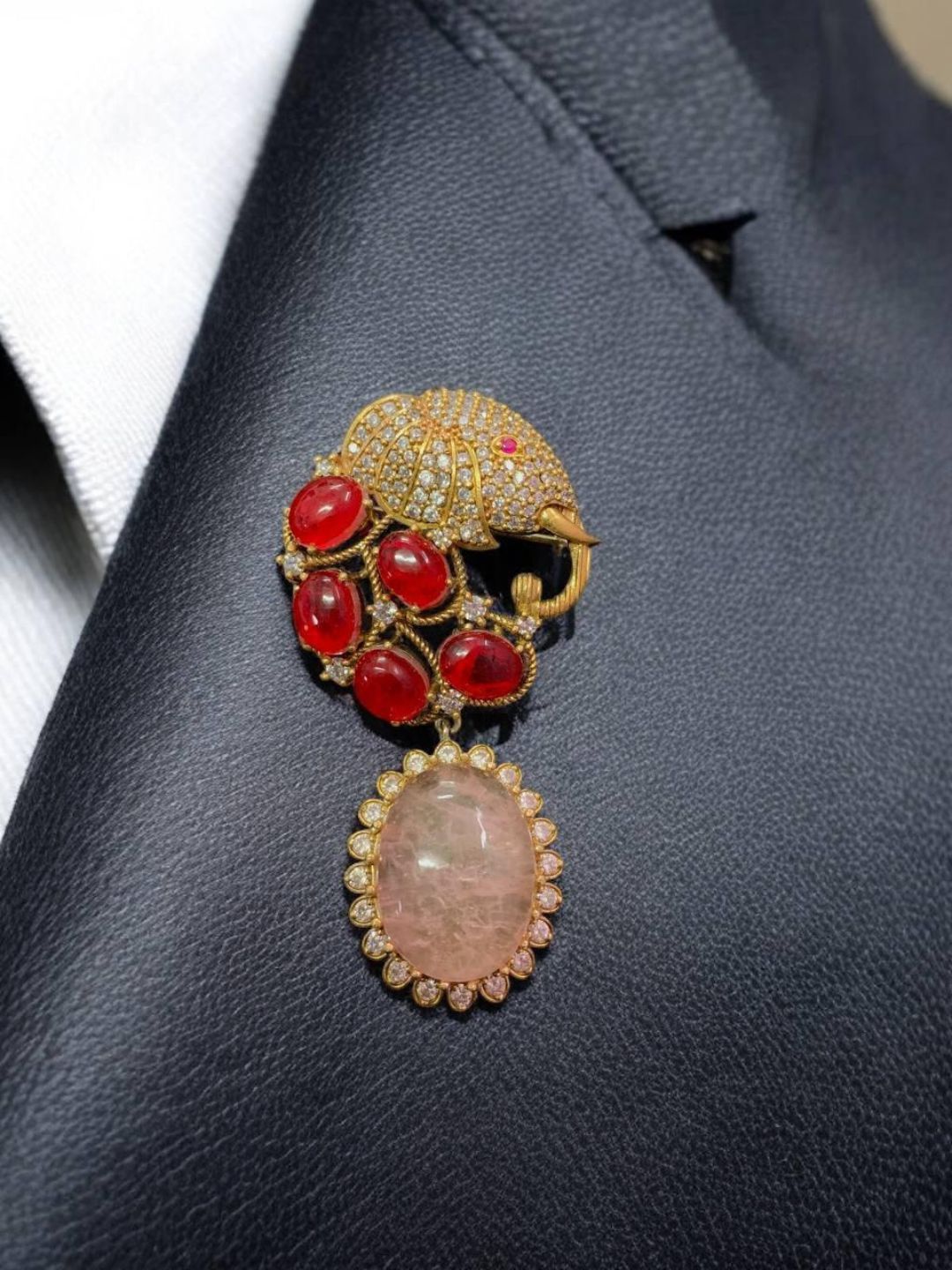 Ishhaara Pink Stones And Beads Studded Emerald Brooch