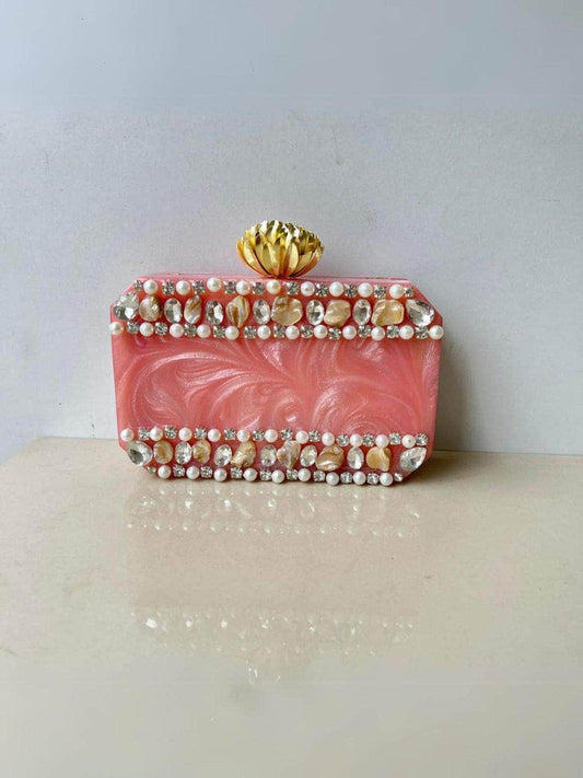 Ishhaara Stonework Rexine Clutch Bag