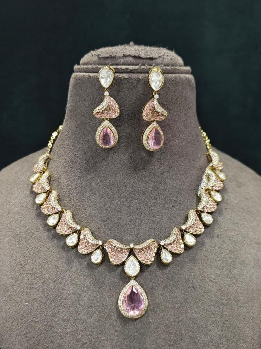 Ishhaara Pink Teardrop Statement Cocktail Necklace