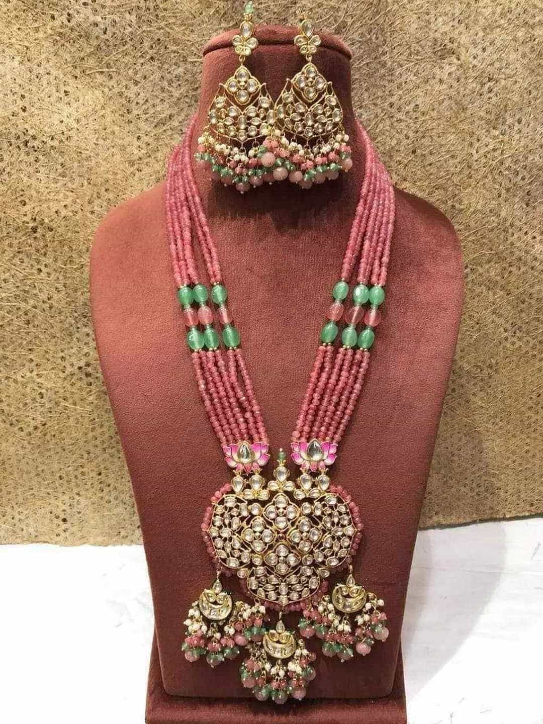 Ishhaara Pink Three chandbali Pendant necklace