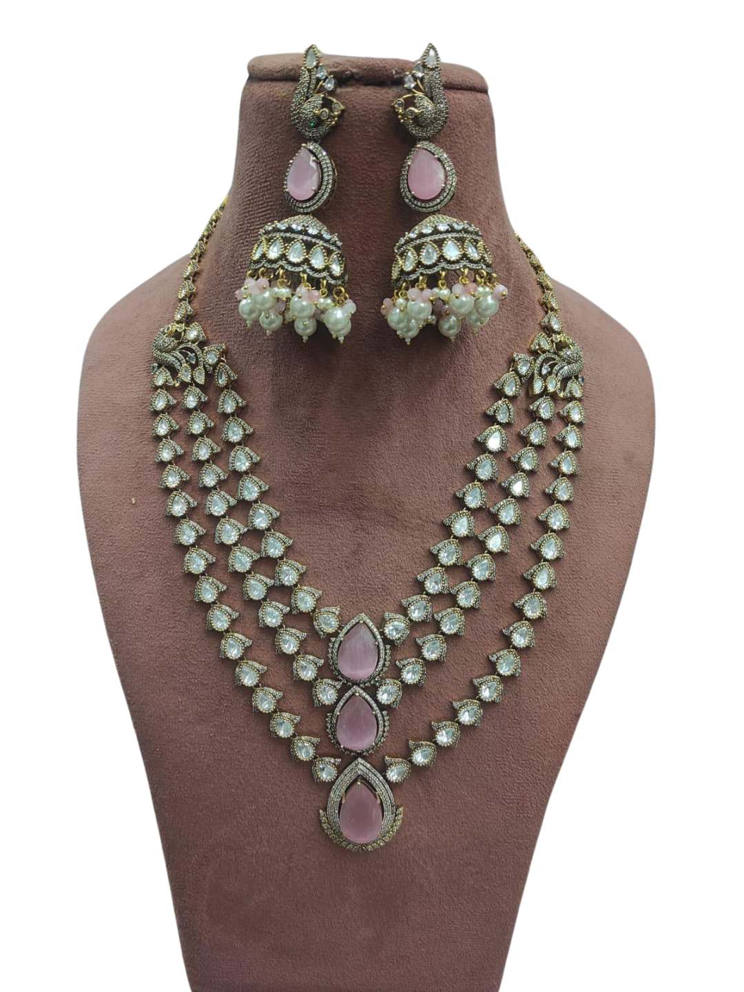 Ishhaara Pink Three Layered Traditional Jewellery Necklace Set