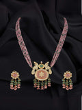 Ishhaara Pink Traditional Gold Plated Multistrand Beaded Kundan And Meenakari Necklace Set