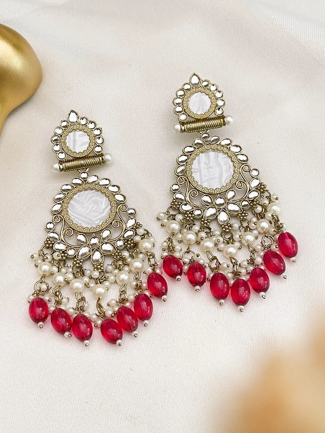 Ishhaara Pink Traditional Kundan And Pearl Drop Earrings