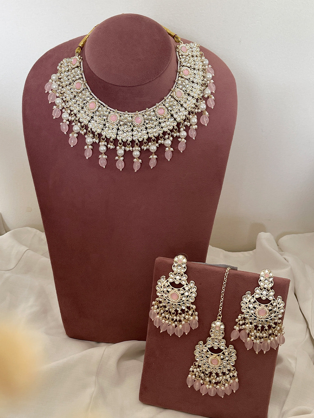 Ishhaara Pink Traditional Kundan Studded Bridal Choker Necklace