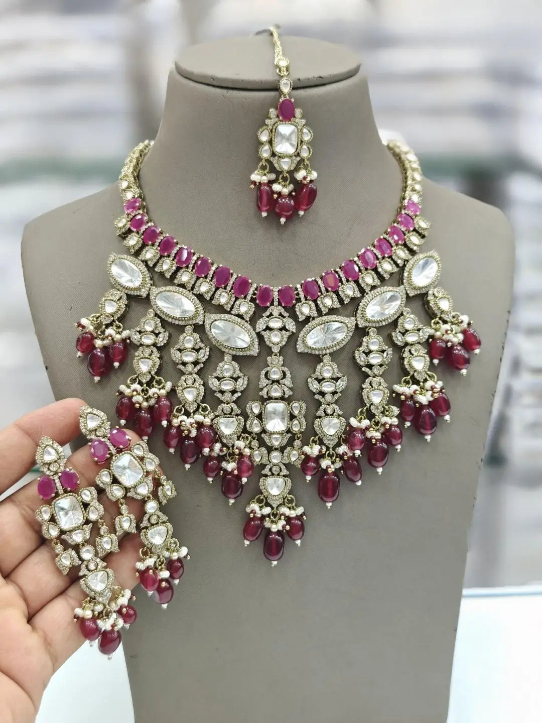 Ishhaara Pink Traditional Rajwadi Polki Choker Necklace