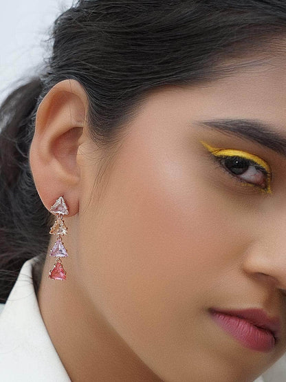 Ishhaara Triangle 4 Tiered Pastel Earrings Pink