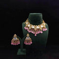 Ishhaara Pink Triangular Kundan Necklace And Earring Set With Monalisa Beads