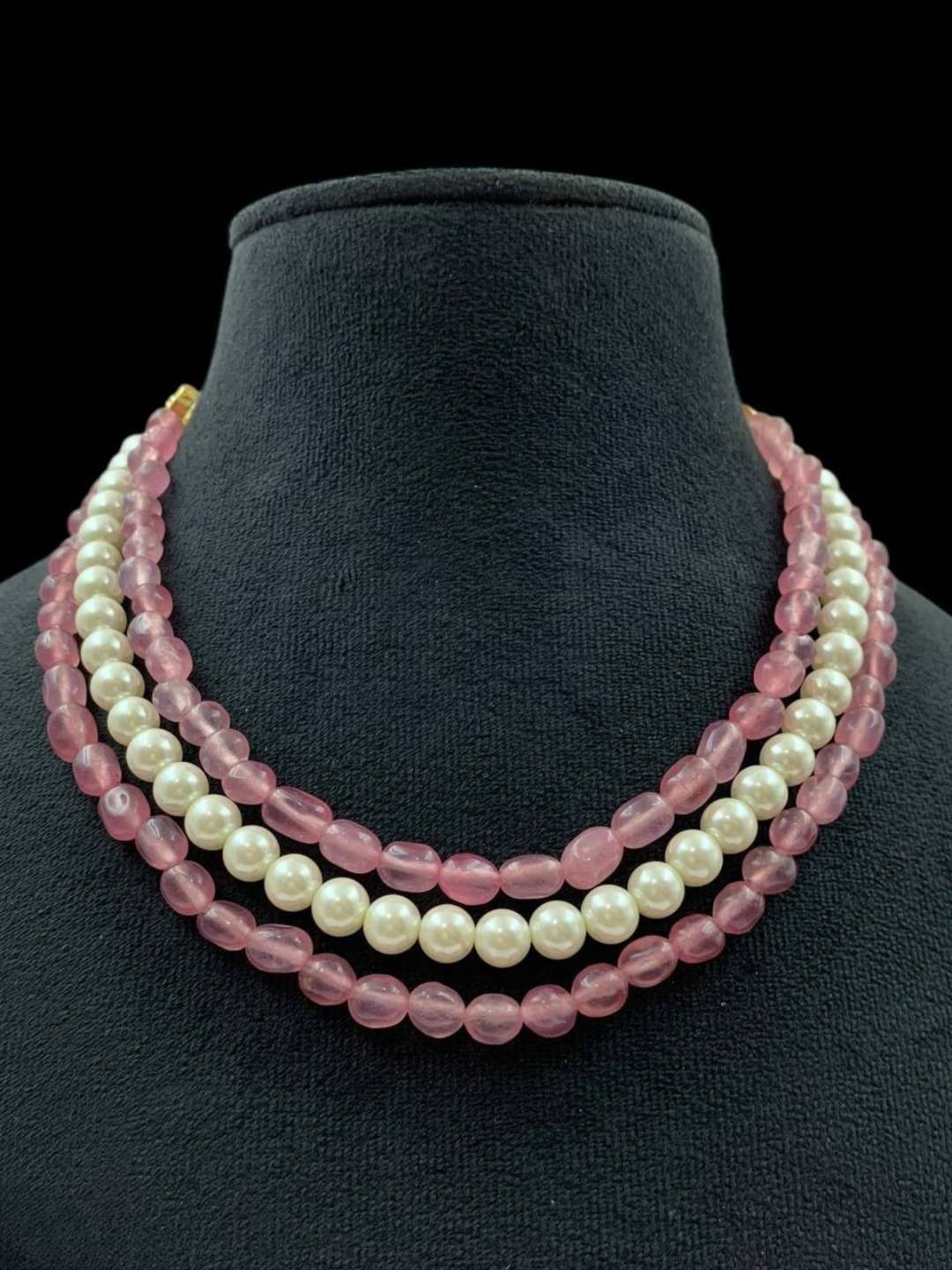 Ishhaara Pink Triple Line Pearl Choker