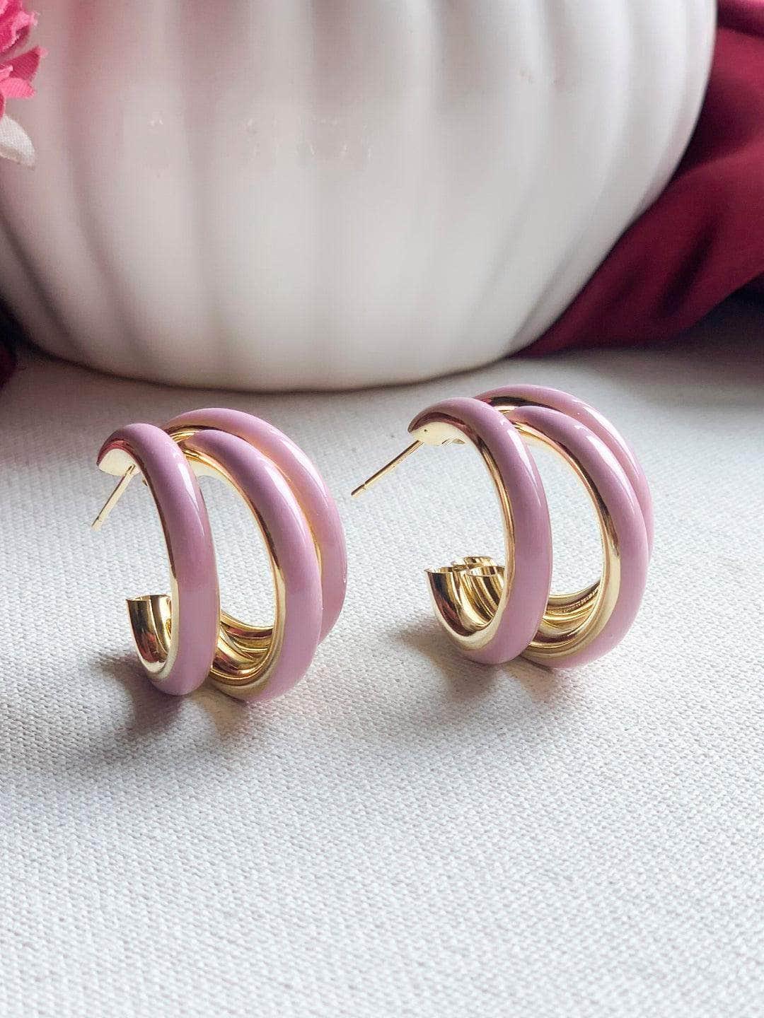 Ishhaara Pink Triple Tiny Hoop Earrings