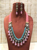 Ishhaara Pink Twisted Color Necklace With White Stone