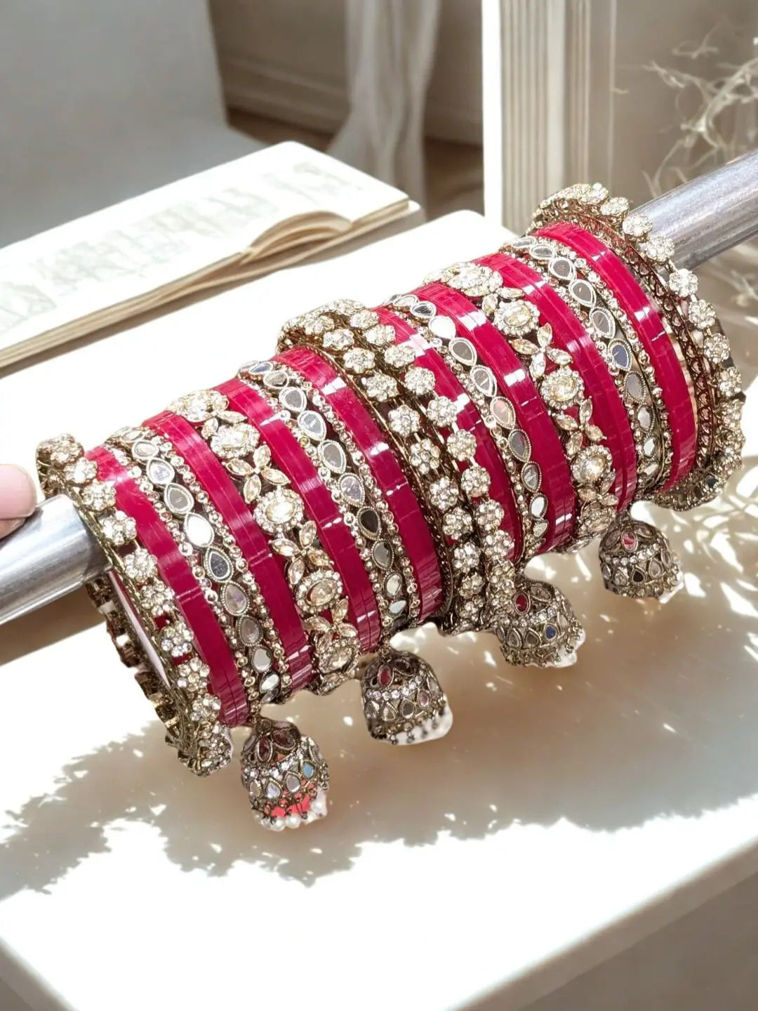 Ishhaara Pink Uncut Kundan American Diamond Bangles Set