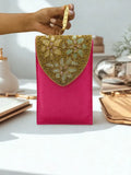 Ishhaara Pink Velvet Majesty Phone Clutch Bag