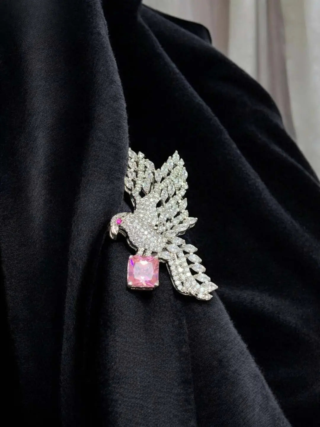 Ishhaara Pink Victorian Bird Shaped Groom Brooch