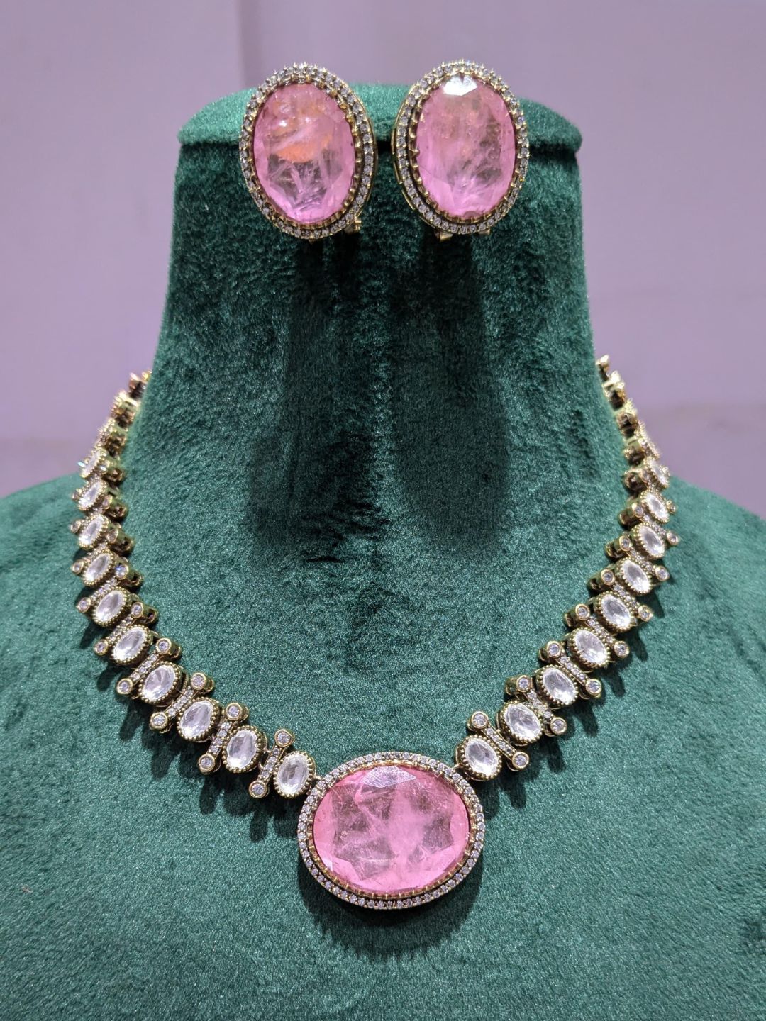 Ishhaara Pink Victorian Doublet Stone Studded Choker Necklace