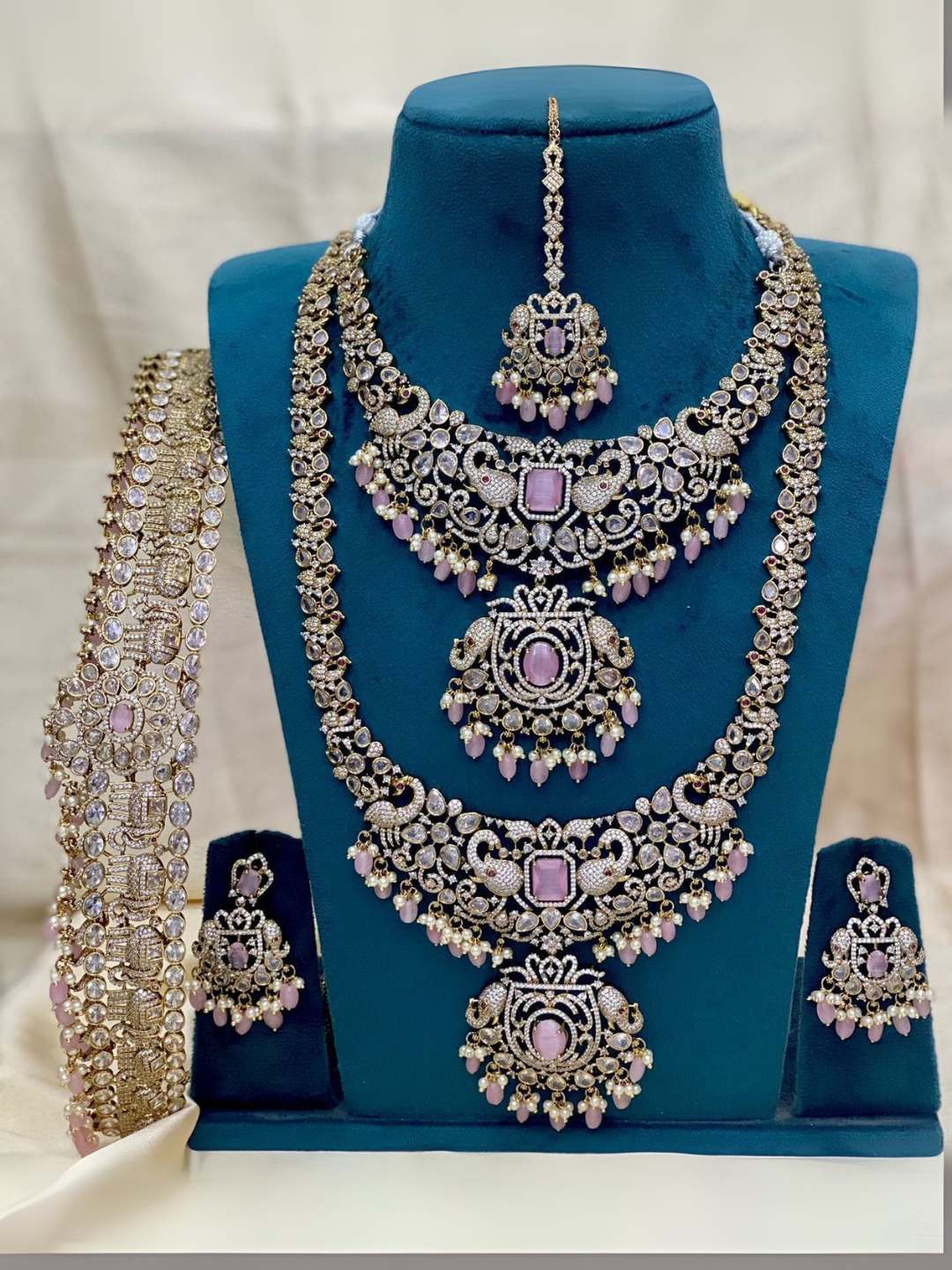 Ishhaara Pink Victorian Kundan Studded Full Bridal Set