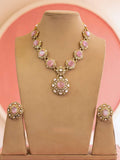 Ishhaara Pink Victorian Miniature Diamond Shape Flower Neckpiece