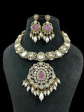Ishhaara Pink Victorian Necklace With Earrings