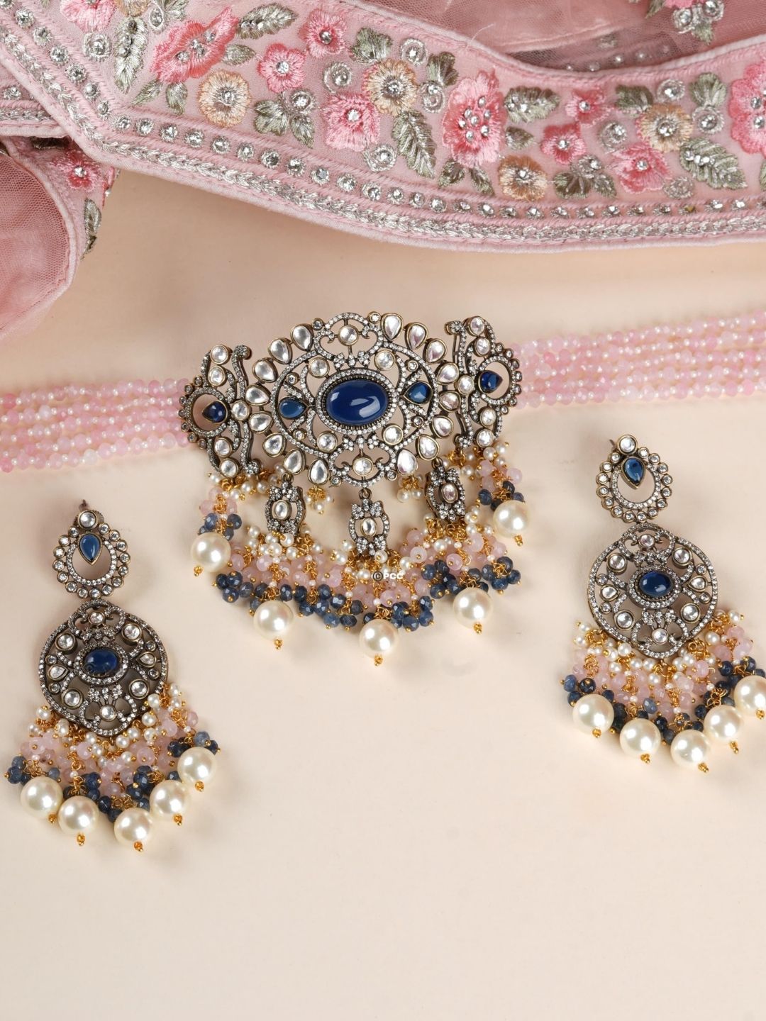 Ishhaara Pink Victorian Peacock Shaped Kundan Necklace
