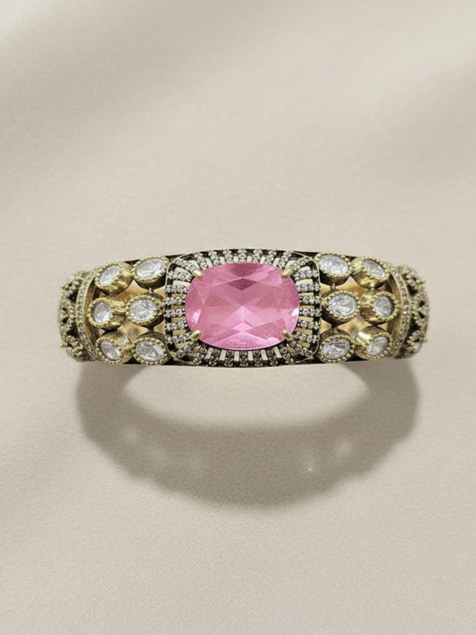 Ishhaara Pink Victorian Plated Kundan Studded Bangle