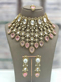 Ishhaara Pink Victorian Polished Moissanite Kundan Choker Necklace