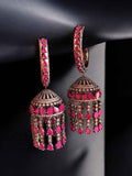 Ishhaara Pink Victorian Polished Stone Jhumkas