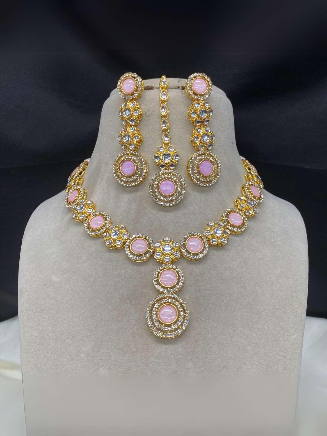 Ishhaara Pink Victorian Round Kundan Studded Heavy Necklace