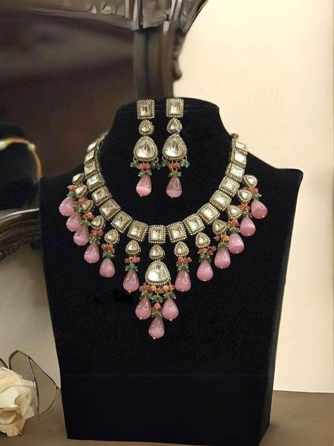 Ishhaara Pink Victorian Setting Polki Necklace