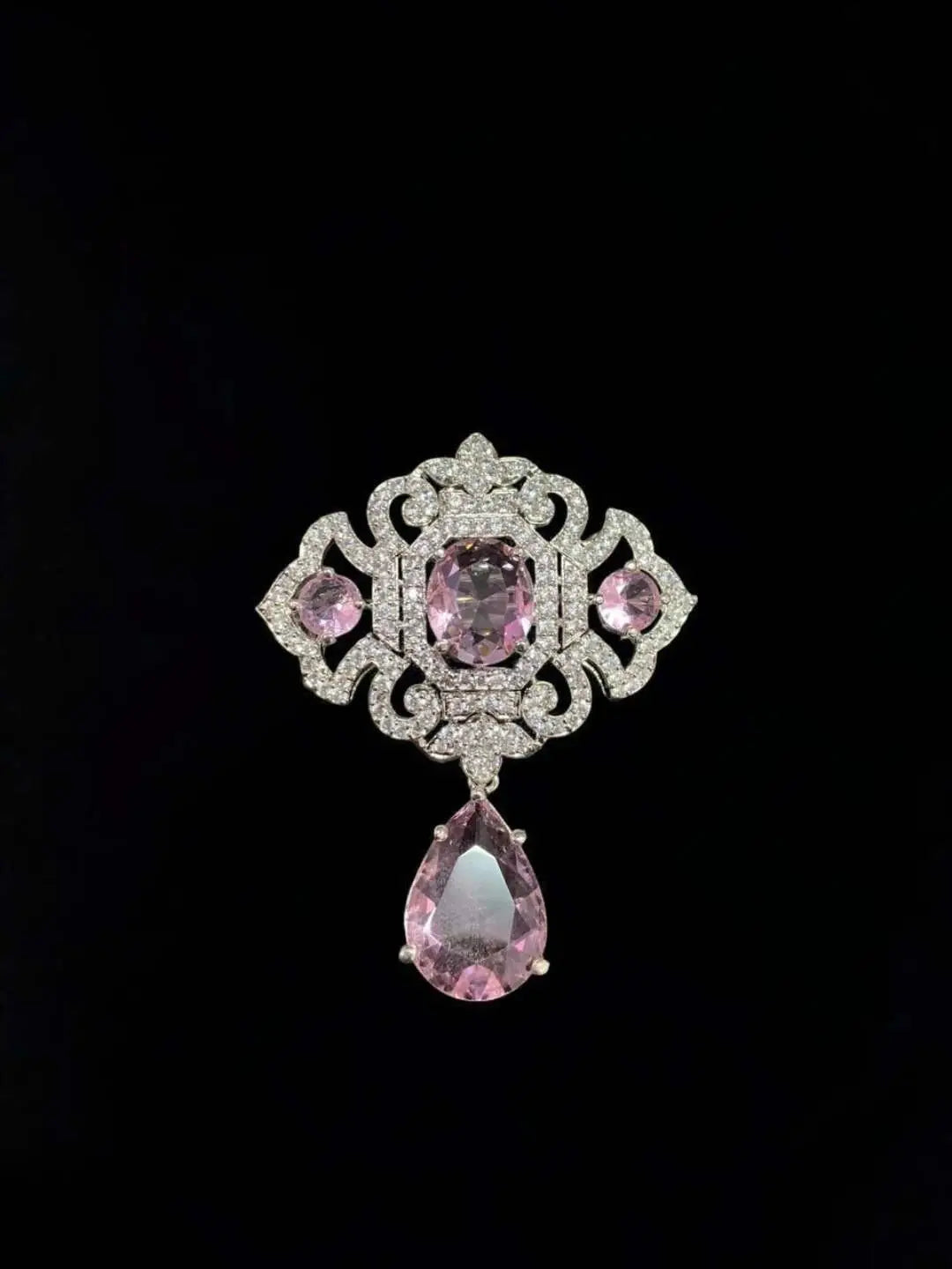 Ishhaara Pink Victorian Style Drop Brooch