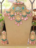 Ishhaara Pink Vintage Glamour Choker Necklace With Earring Sets