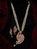 Ishhaara Pink White Beads With Kundan Paisley Pendant Necklace Set