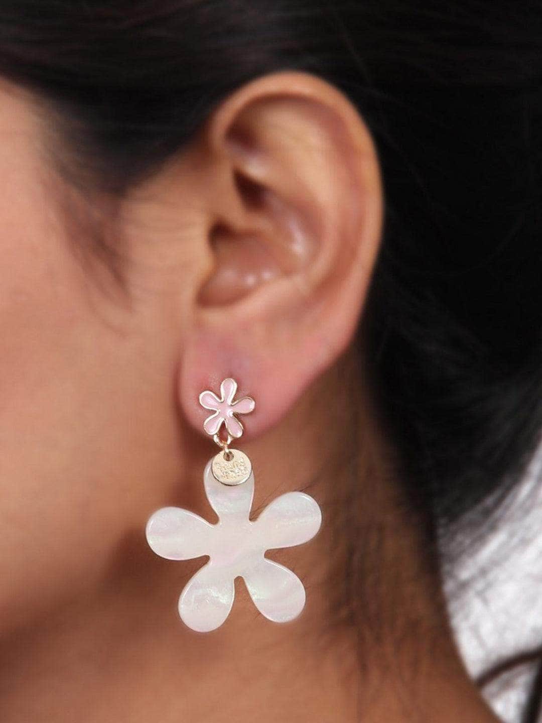 Ishhaara Pink White Flower Earrings -Pink