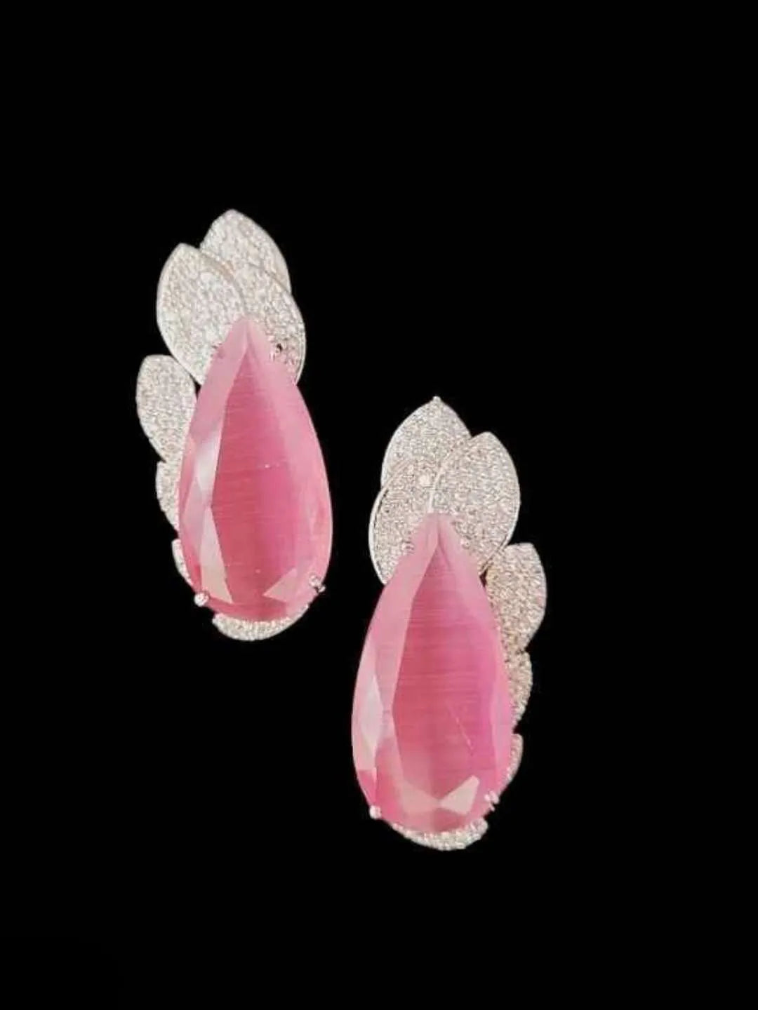 Ishhaara Pink Zircon Rain Drop Dangler Earrings