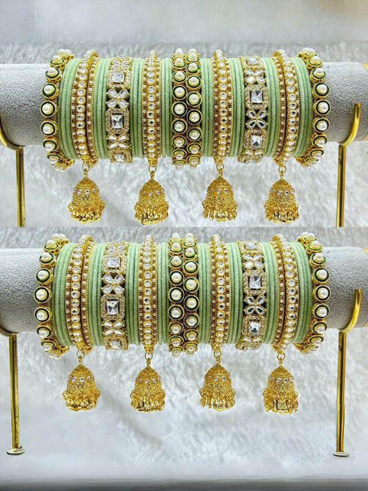 Ishhaara Pistachio Champagne Stone Bangles Set