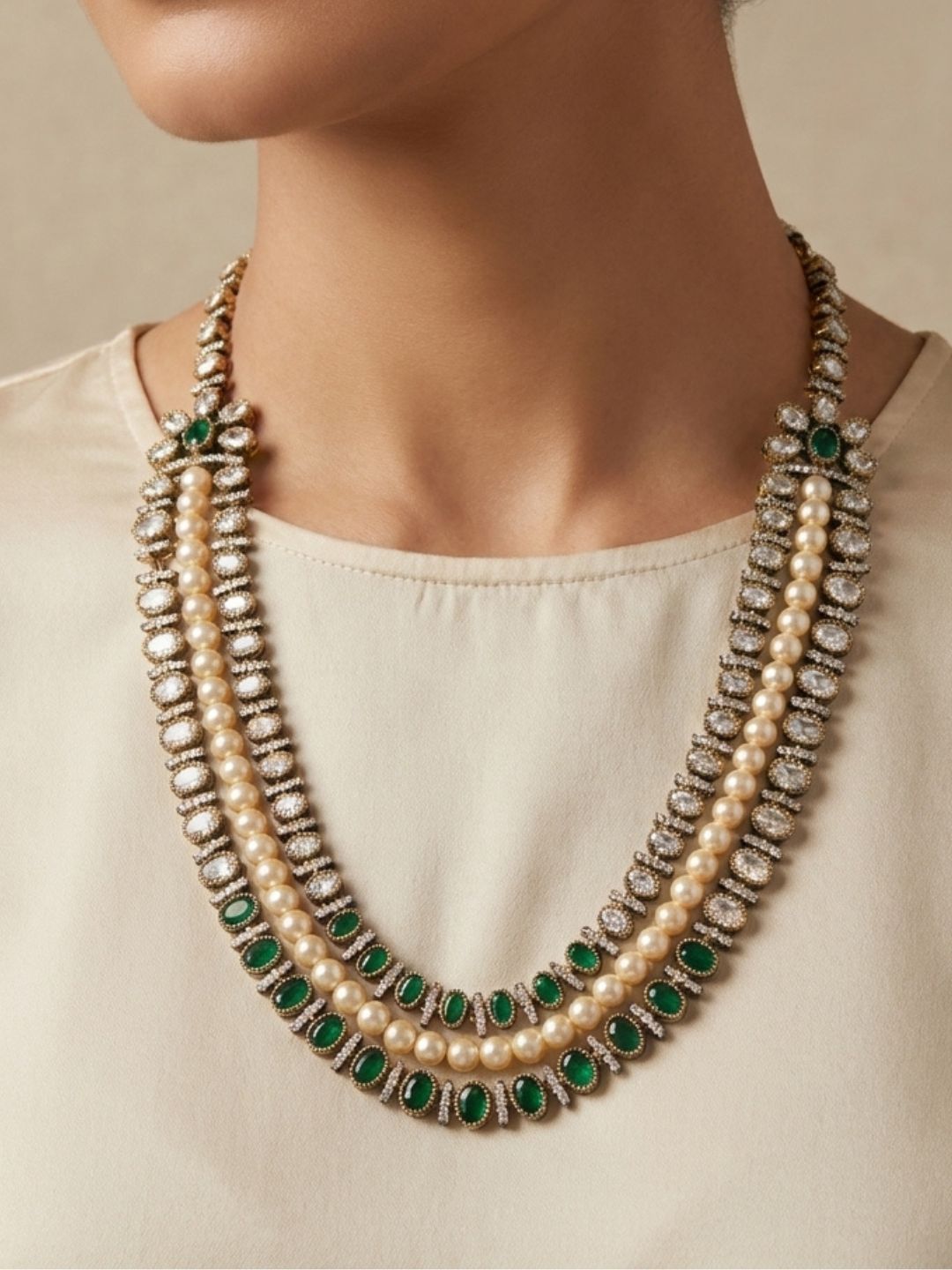 Ishhaara Polki And Pearl Layered Necklace