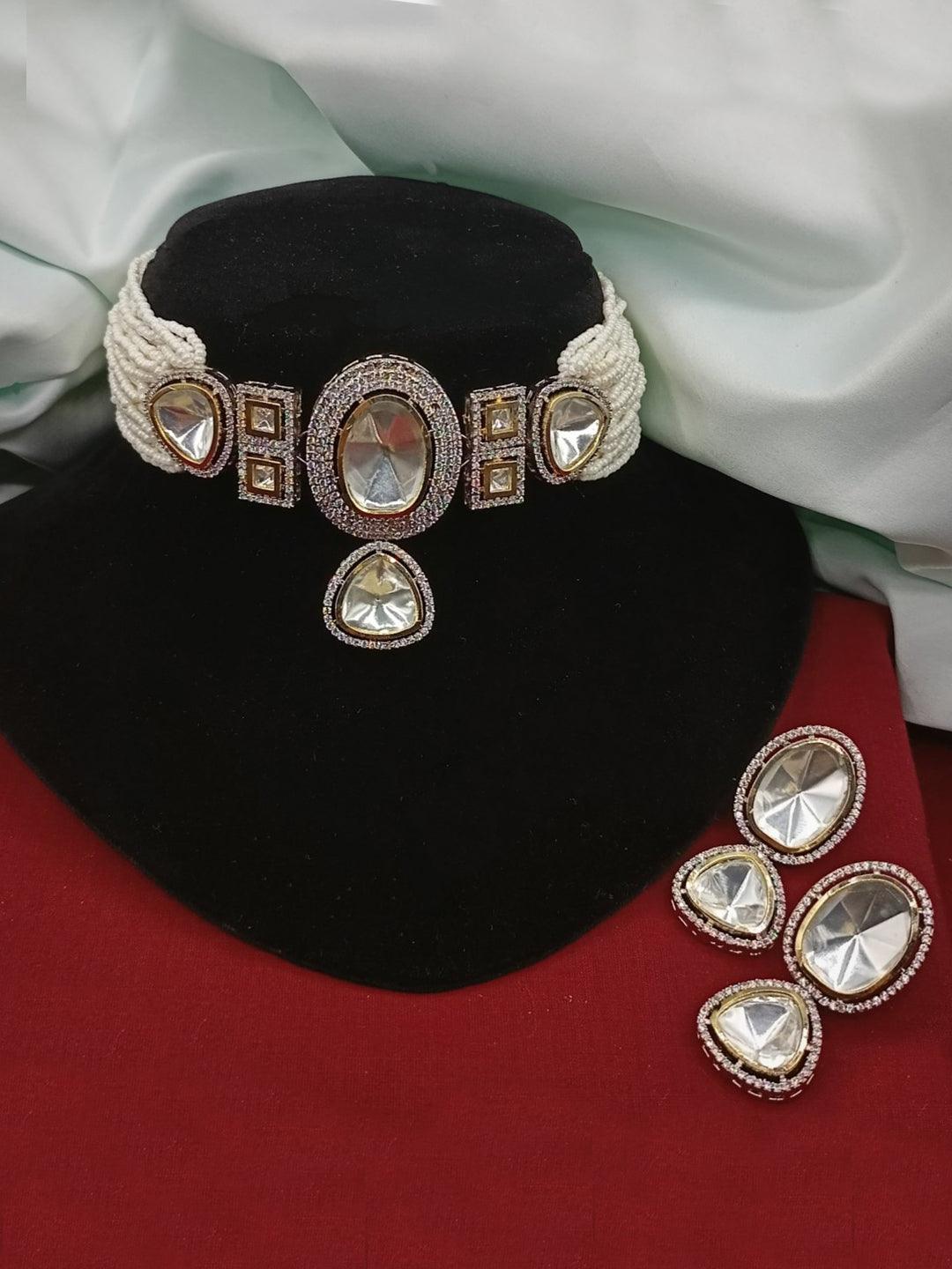 Ishhaara Polki and pearl necklace set