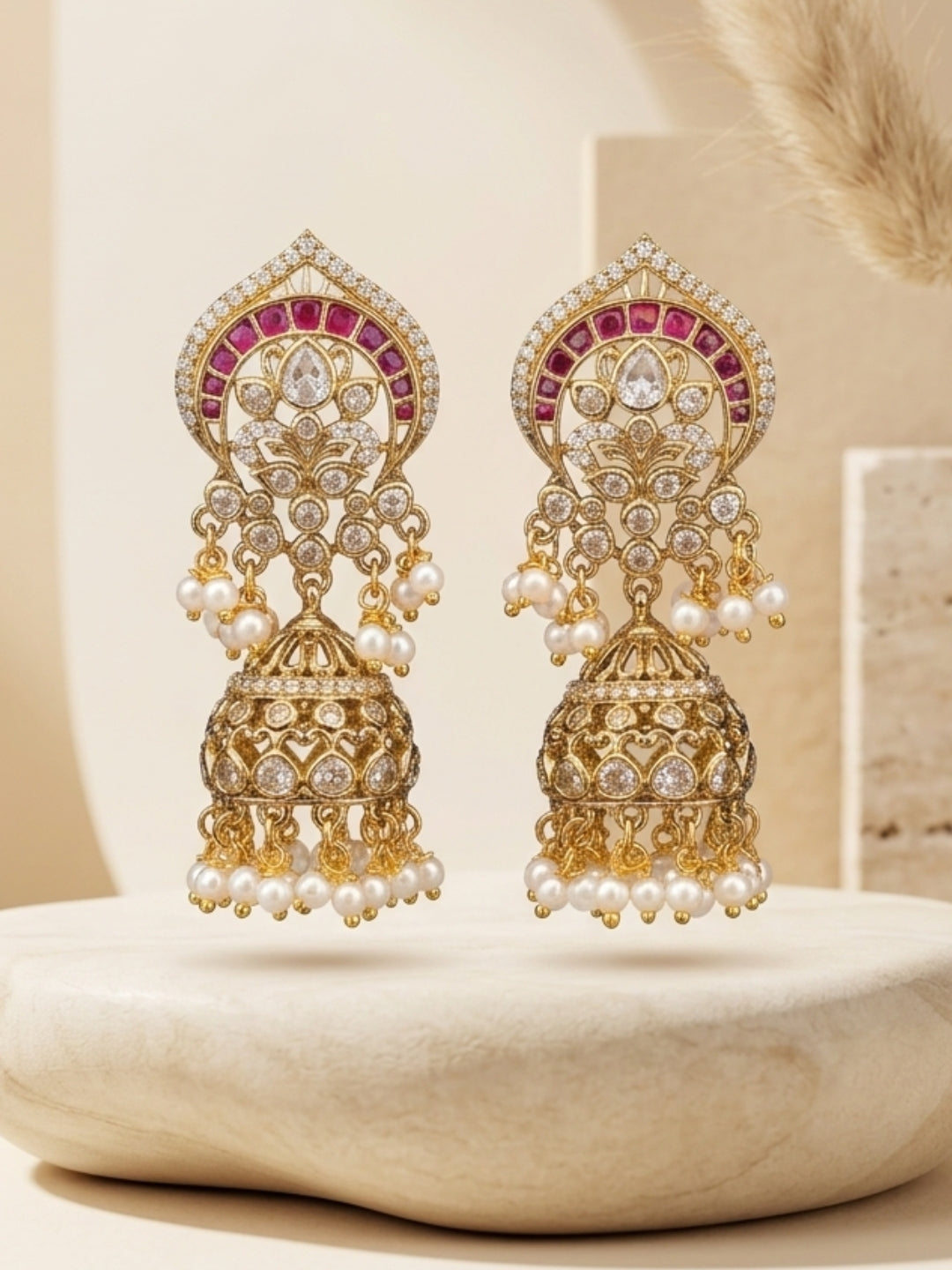 Ishhaara Polki Antique Gold Jhumkas