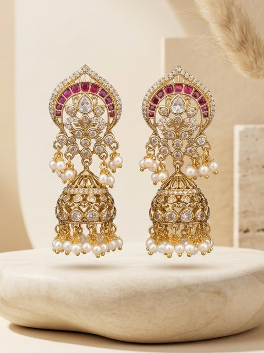 Ishhaara Polki Antique Gold Jhumkas