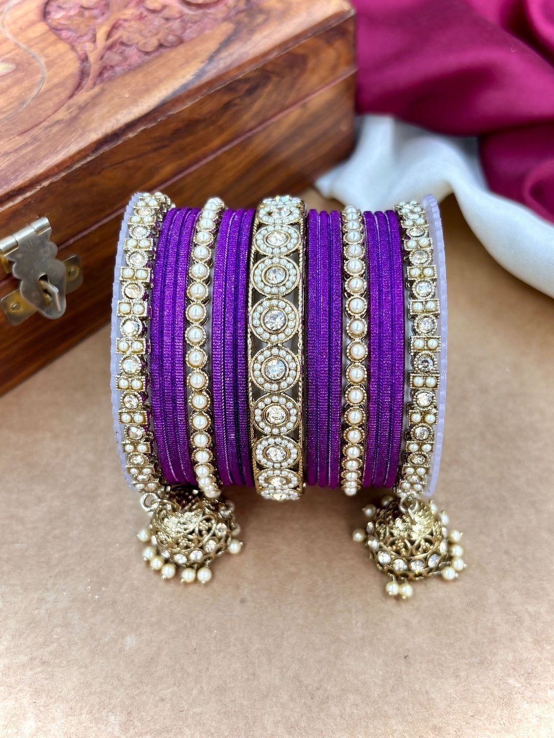 Ishhaara Polki Bangle Set with Jhumka  — handcrafted Indian jewellery - view 2