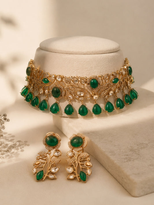 Ishhaara Polki Emerald Designer Necklace