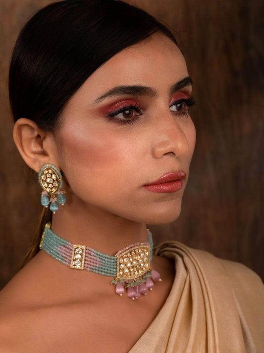 Ishhaara Polki Kundan Beaded Choker Necklace Set