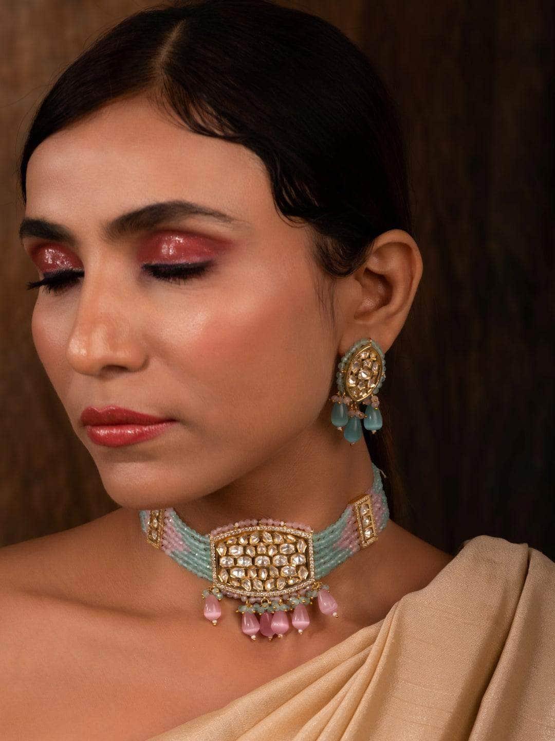 Ishhaara Polki Kundan Beaded Choker Necklace Set